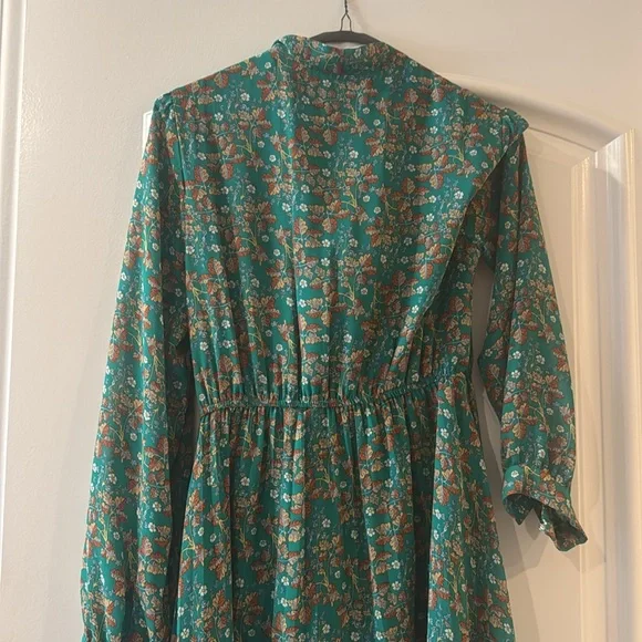 Haokeke Green Floral Long Sleeve Chiffon Pleated Midi Dress - M - Picture 14 of 16